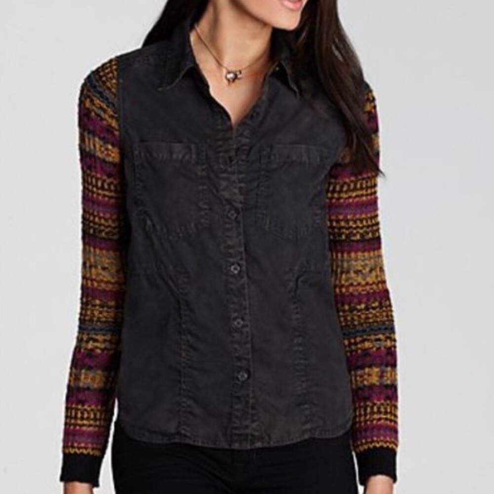 We The Free Free People Boho Top With Knitted Sleeves size M